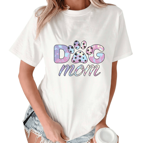 White Dog Mom Pastel Tie Dye Paw Print Tshirt Graphic Tees Shirts Mother's Day Pet Lover Classic S-5XL Tops