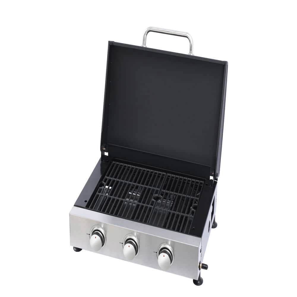 Spaco 3 Burner Gas Grill, Outdoor Cooking Barbecue Grill, Stainless Steel Grill for Outdoor as Patio, Deck, Backyard, Silver+Black