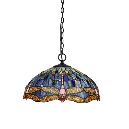 Radiance Goods Dragonfly Tiffany-Style Dark Bronze 2 OR 3 Light Ceiling Pendant 18" Wide