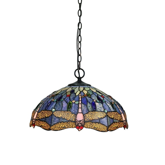 Radiance Goods Dragonfly Tiffany-Style Dark Bronze 2 OR 3 Light Ceiling Pendant 18" Wide