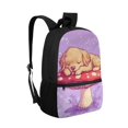 thumbnail image 2 of Binienty Kids Cute Sleeping Puppy Mushroom Print Backpack 6-12 Years Old, Purple Adjustable Strap School Book Bag with Front Zipper Pocket Side Mesh Pockets for Daily Commute Travel, 2 of 6