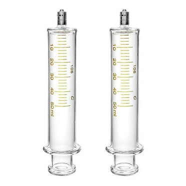 2 Pack Luer Lock Reusable Glass Syringe With No Needle, 50ml