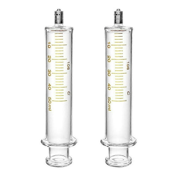 2 Pack Luer Lock Reusable Glass Syringe With No Needle, 50ml