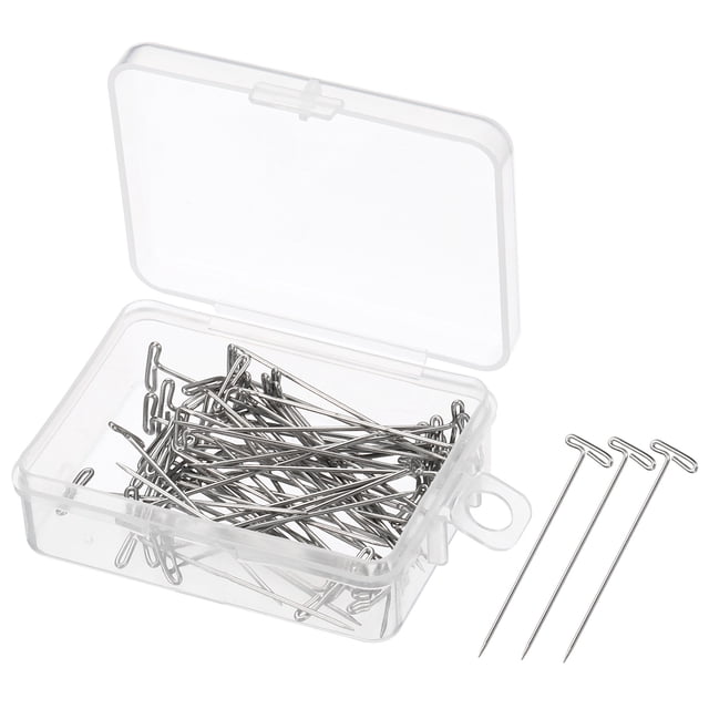 Unique Bargains T Pins, 2 Inch Straight T Pins for Home, Office, Silver, 50Pack