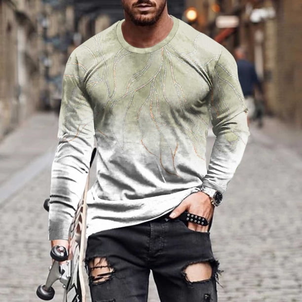 Blusas y camisas de manga larga con cuello redondo para hombre, blusas casuales de cuello redondo y manga larga, camisetas estampadas, blusas para hombre