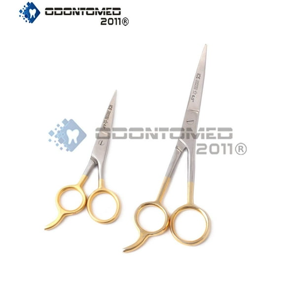 Odontomed2011® 2 Pcs Professional Barber Hair Dressing Scissors 4.5" 6.5" Hair Cutting Scissors/barber Shears - Ice Tempered - Stainless Steel Gold Plated Odm