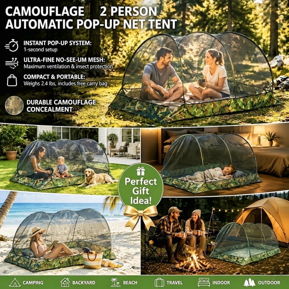 Pop Up Mosquito Net Tent for 2 Person, Portable Outdoor Screen Shelter with Mesh Protection, Foldable Bug Free Camping Tent with Carry Bag for Backyard, Beach, Fishing, Hiking & Travel