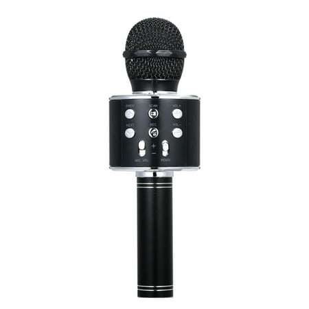 BT Wireless Microphone Speaker Handheld Karaoke Mic Portable Music Player Singing Recorder KTV Microphones (Black)