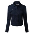 thumbnail image 1 of MixMatchy Women's Solid Button Down Long Sleeve Classic Outerwear Cropped Denim Jacket, 1 of 4