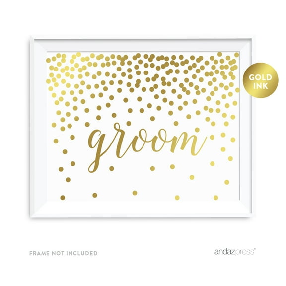 Metallic Gold Confetti Polka Dots 8.5x11-inch Party Sign, Groom, Unframed