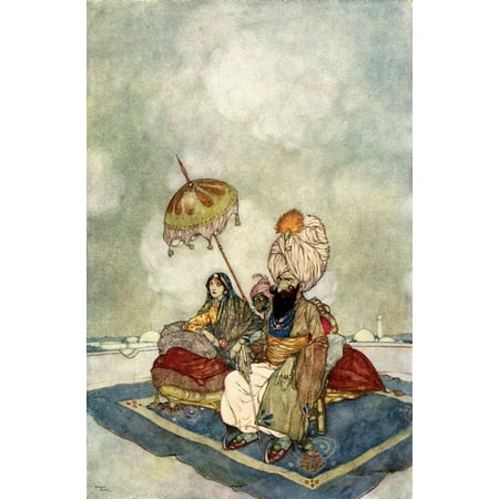 All this time the Princess had been watching the combat from the roof of the palace  Illustration by Edmund Dulac for The Story of The Magic Horse From The Arabian Nights published 1938 Poster Print