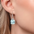 thumbnail image 3 of Gem Stone King 925 Silver and 10K Yellow Gold Sky Blue Simulated Aquamarine and Moissanite and Lab Grown Diamond Dangle Earrings for Women | 12.46 Cttw | Gemstone March Birthstone | Cushion 12MM, 3 of 6