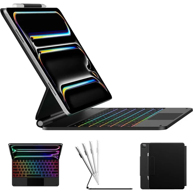 Magic Wireless Keyboard Case for iPad Pro 13 inch M4 2024, Magic Keyboard with 11 Colors Backlight, Pencil Holder,Multi-Touch Trackpad, Easy-Set Magnetic Stand