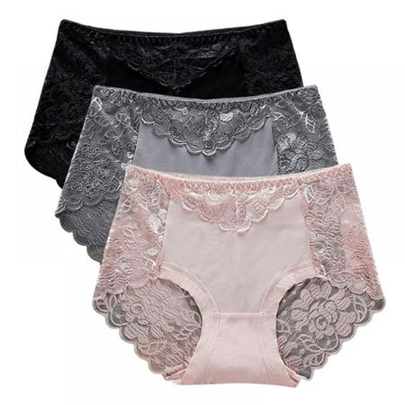 

Lace Briefs for Women Plus Size - Ultra Comfort Soft Breather High Waisted Full Coverage Panties Everyday Use M-3XL(3-Packs)