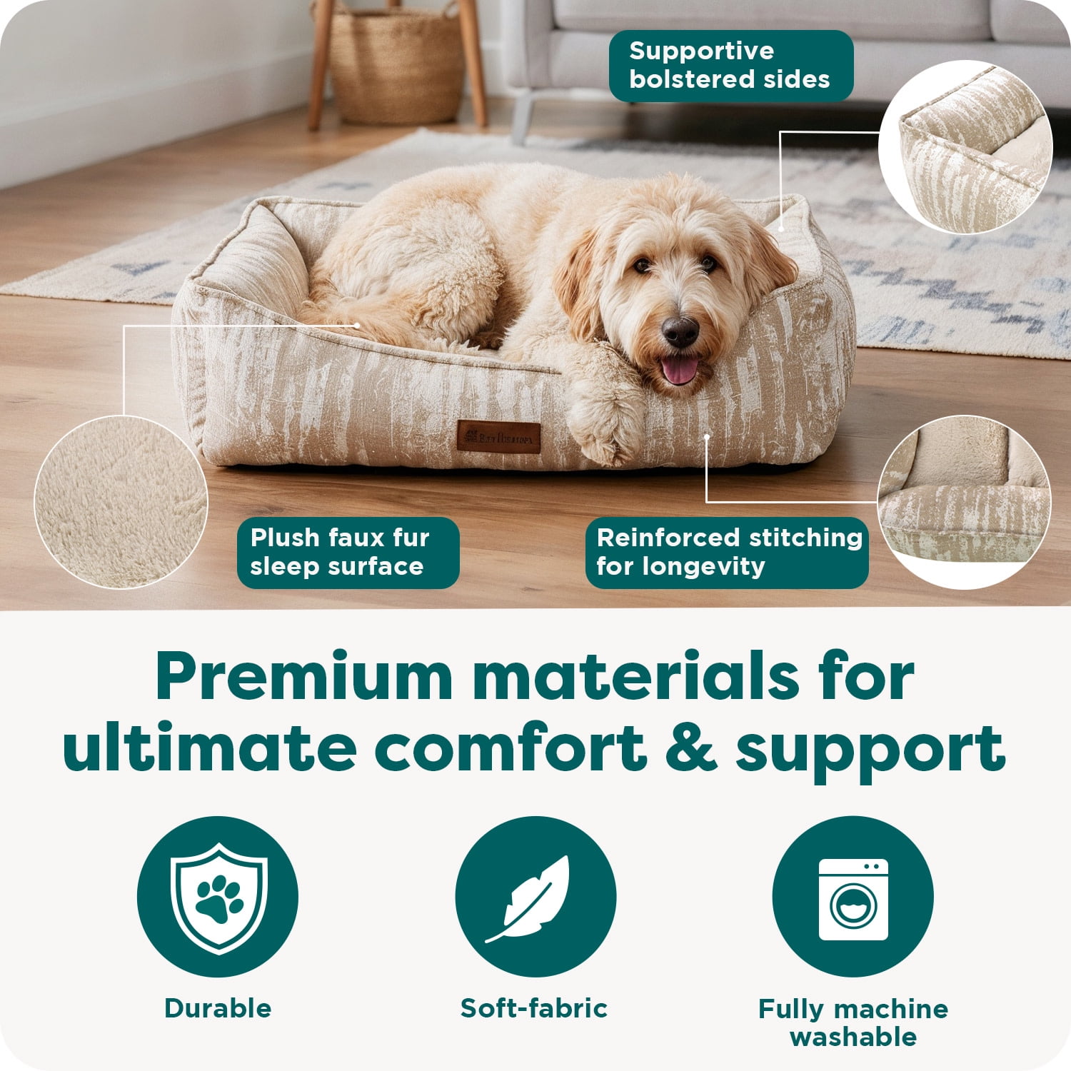 Furhaven Pet Products Medium Overstuffed Cozy Couch Non-Slip Dog & Cat Bed, 27"x21", Taupe