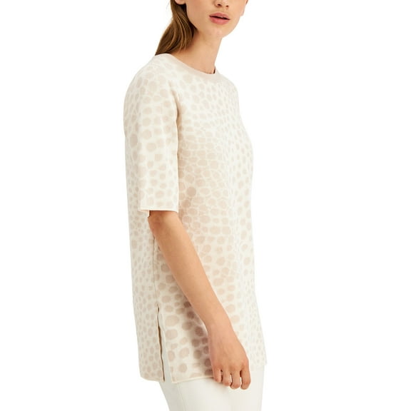 Alfani Womens Printed Crewneck Sweater, Beige, X-Small