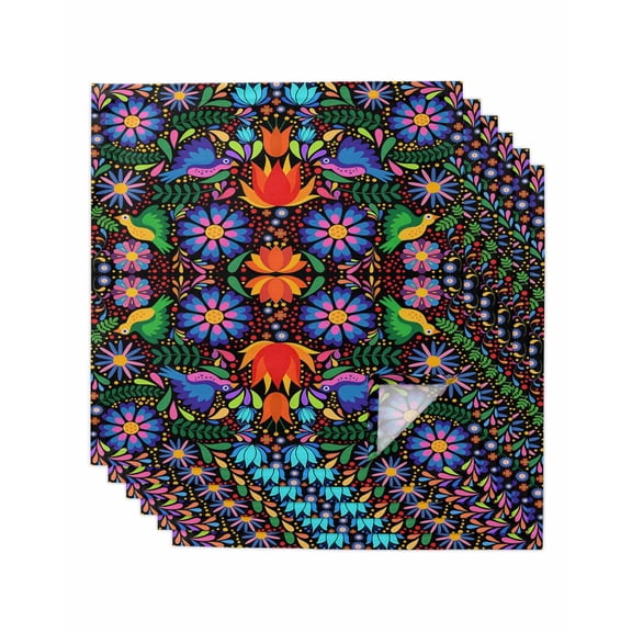 Mexican Flower Cloth Napkins Set of 6 Reusable Dinner Napkins, Abstract Colorful Floral Leaf Plant Cocktail Napkin Washable Table Napkins for Wedding/Holiday Party/Baby Shower 20"x20"
