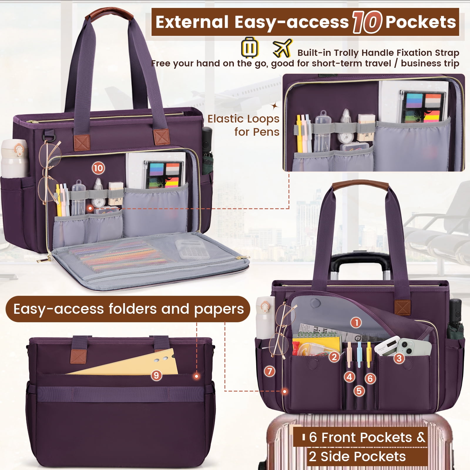 RAINSMORE Teacher Tote Bag 15.6 inch Laptop Bag for Women Work Bags Nurse Bag Lightweight Laptop Tote Computer Briefcase