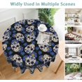thumbnail image 5 of Sugar Skull Round Tablecloth 60 inch,Blue Flower Circle Table Cloth Polyester Waterproof Stain Wrinkle Free Table Cover for Home Kitchen Dining Party Pinic Patio Outdoor Decor, 5 of 6