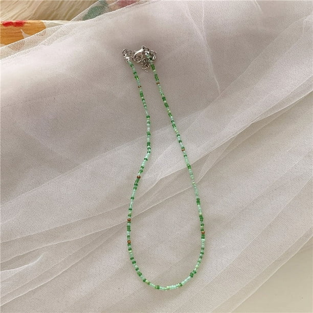 Nvzi Gargantilla de cuentas de semillas de arcoíris, collar de cuentas de vidrio de colores, collar de cuentas de arroz, collar hecho a mano, gargantilla de playa, cadena de joyería estilo G