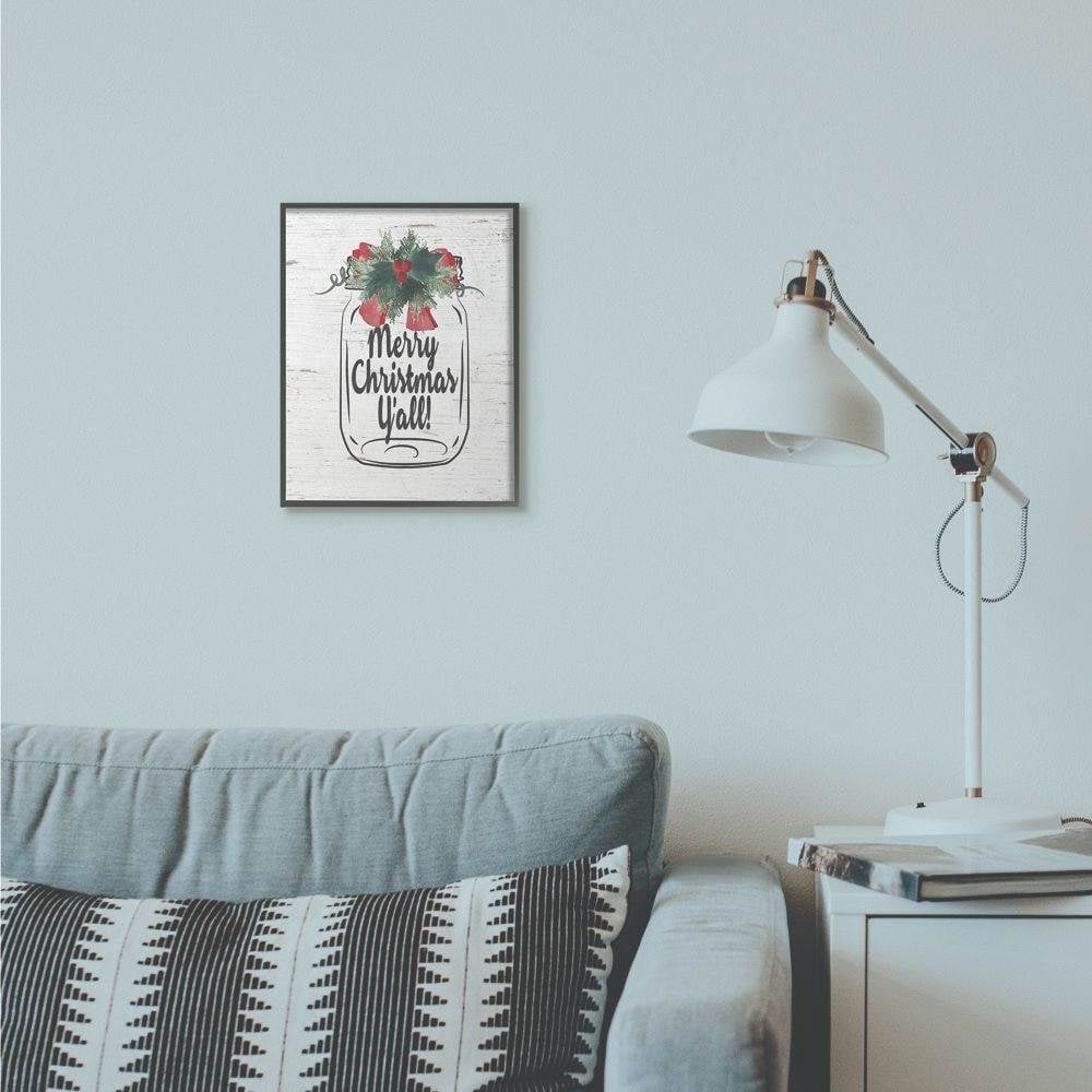 Stupell Industries Merry Christmas Yall Mason Jar Holiday Word DesignFramed Wall Art By Artist Jo Moulton