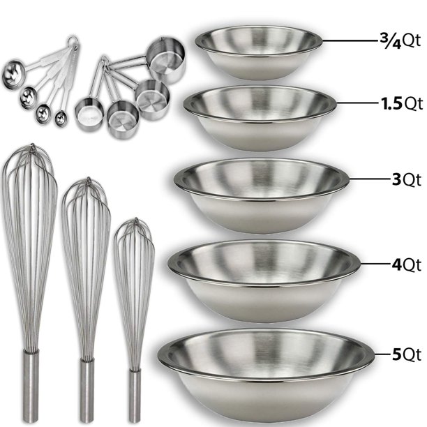 Stainless steel Mixing Bowls Set and Baking Utensils Kit Includes ¾, 1