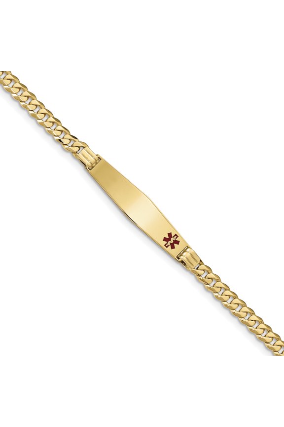 14K Medical Soft Diamond Shape Red Enamel Curb Link ID Bracecet (Weight: 11.34 Grams, Length: 8 Inches)