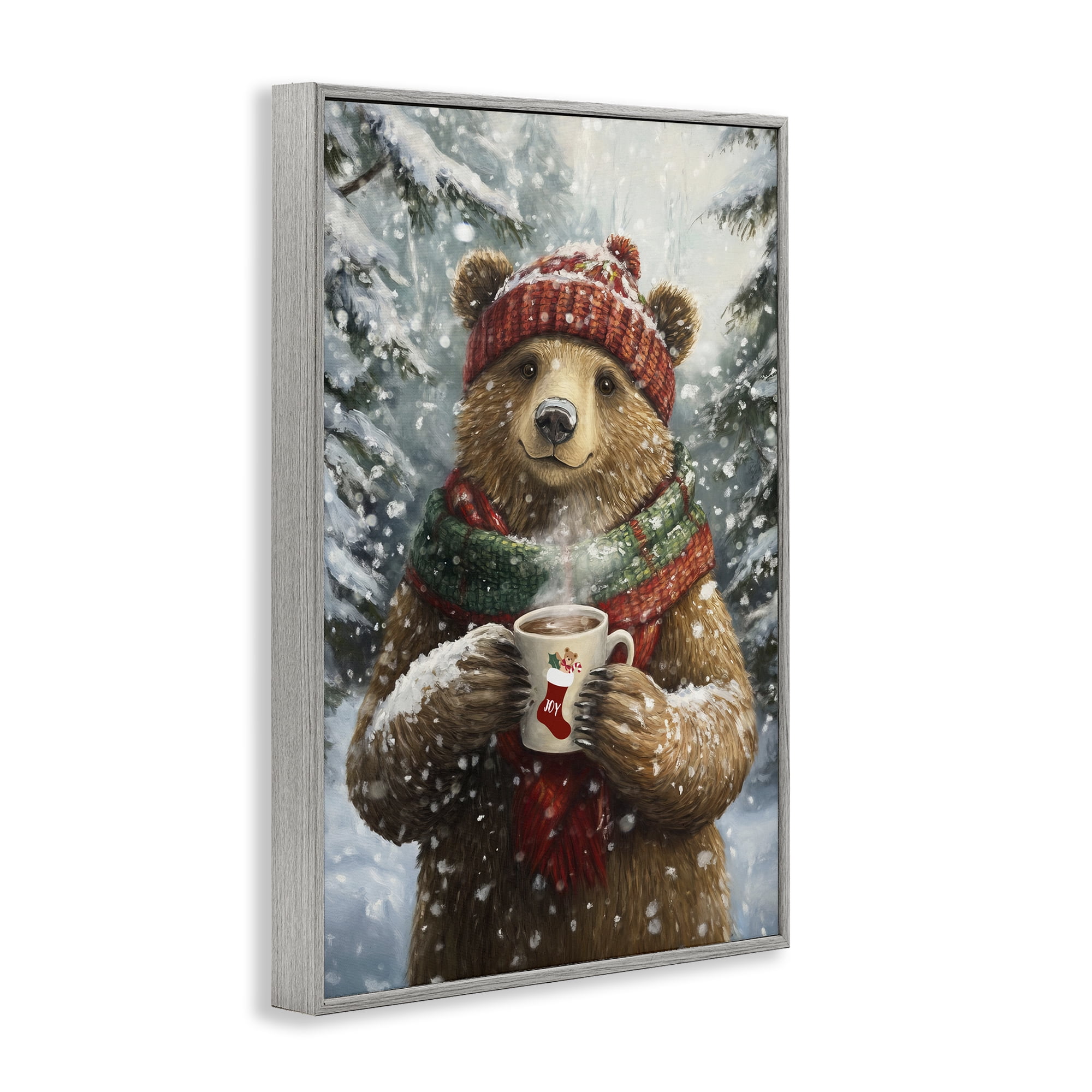Stupell Industries Christmas Cocoa Bear Gray Framed Giclee Art, design by Tina LeCour