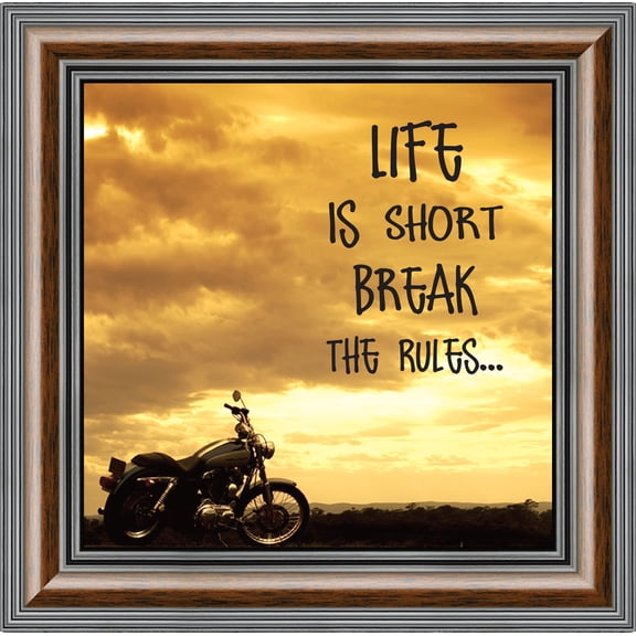 Classic Motorcycle "Life is Short" Sunset with Picture Frame, 10x10 8562