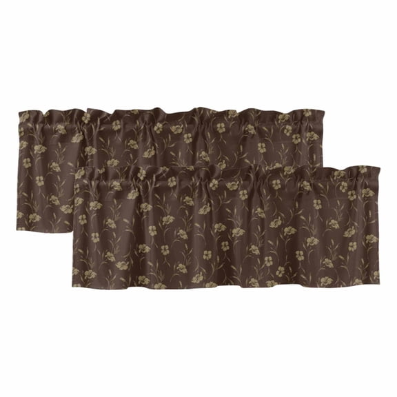 2 Pack Brown Floral Valances for Windows Bedroom Living Room Window Treatments, Vintage Spring Botanical Flowers Rod Pocket Valance Drapes Short Kitchen Curtains Over Sink 42"x12"