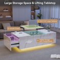 thumbnail image 4 of Lumiinofami 47" Lift Top Coffee Table with Storage and LED Lights, High Glossy Center Table with Wireless Charging and Bluetooth Speaker for Living Room, White, 4 of 9