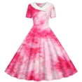 thumbnail image 2 of Zpanxa Robes d'Été pour Filles Imprimé Dégradé Manches Courtes Col Rabattu Taille Bouton Robe de Danse Polyester Spandex Rouge 5 Ans, 2 of 6