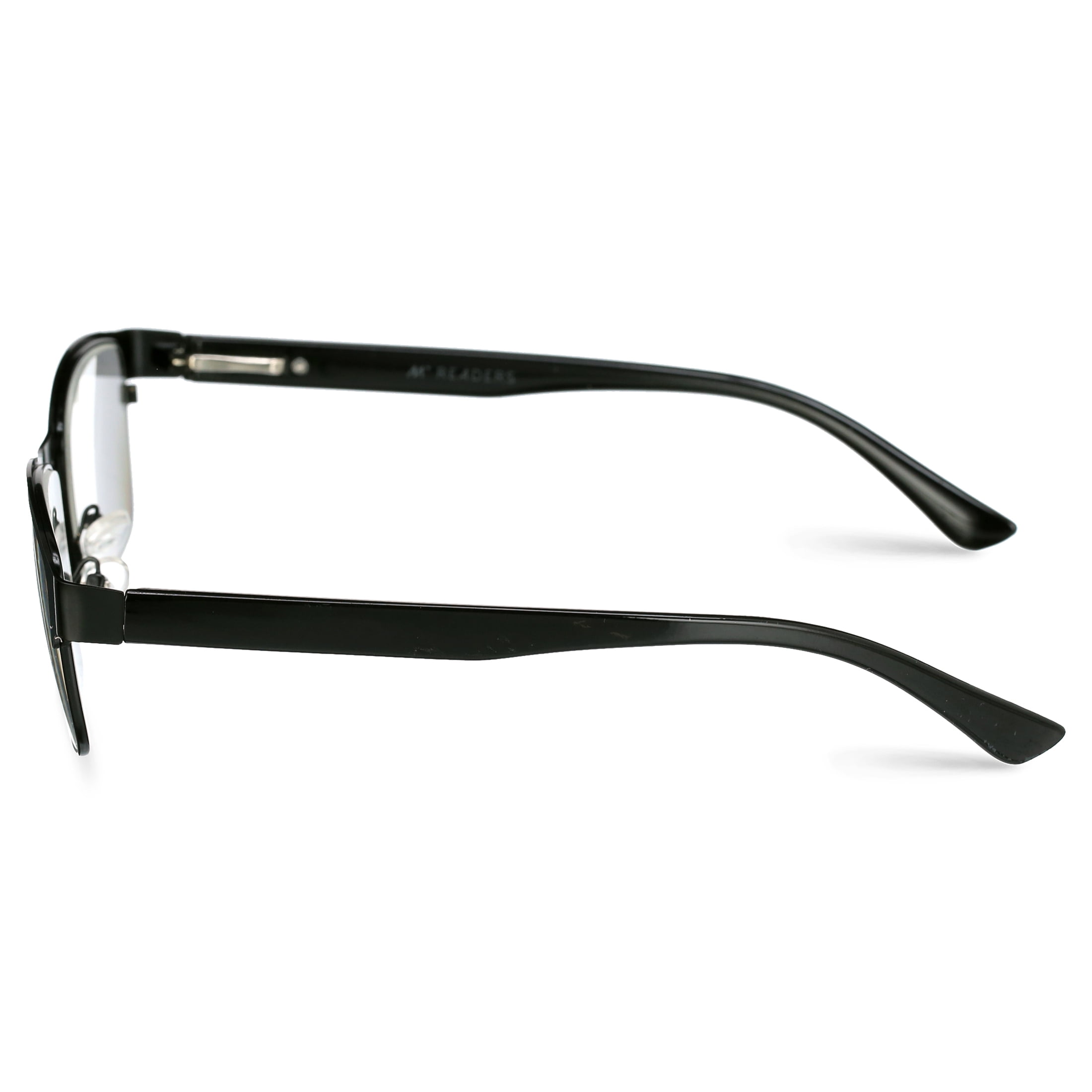 M+ Men's Ash +2.00 Rectangle Reading Glasses with Case, Black Matte