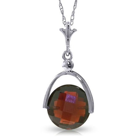 14k Gold Garnet Necklace - ALARRI 4.2 Carat 14K Solid White Gold Necklace Checkerboard Cut Garnet with 24 Inch Chain Length.