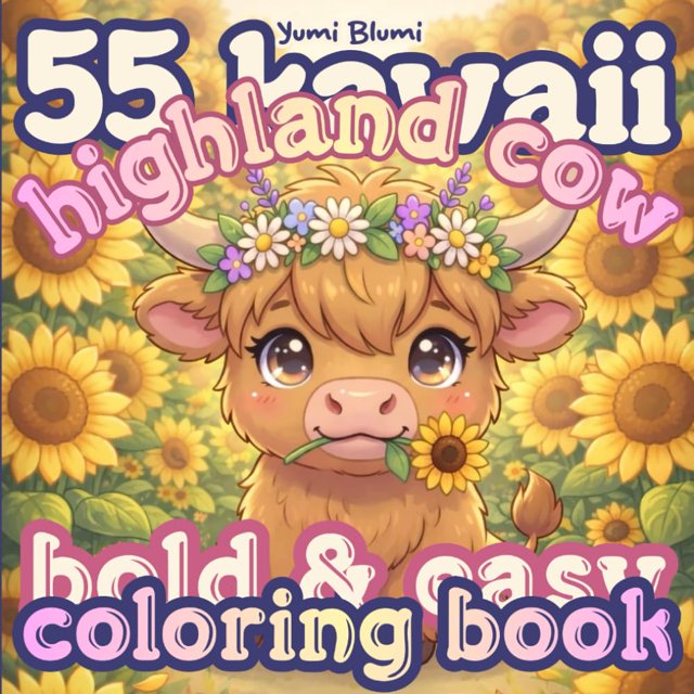 Libro para colorear de vacas escocesas Highland kawaii, publicación independiente