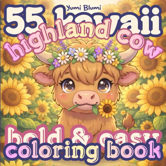 Libro para colorear de vacas escocesas Highland kawaii, publicación independiente