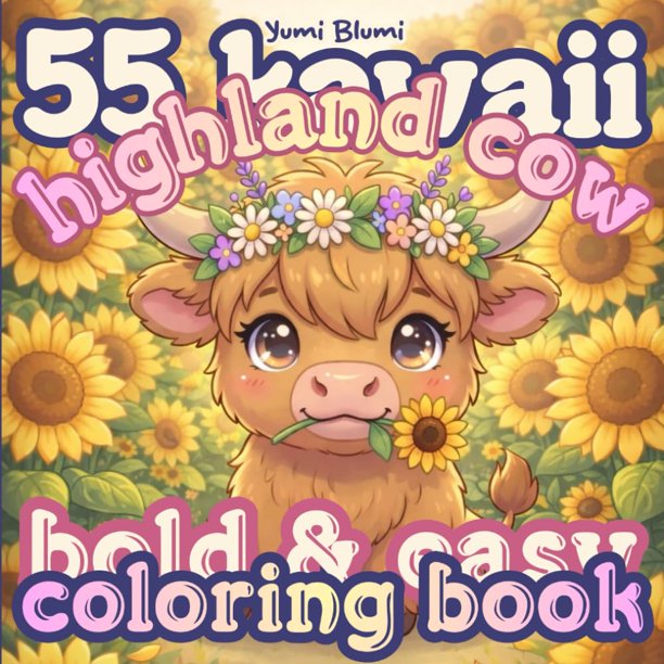 Libro para colorear de vacas escocesas Highland kawaii, publicación independiente