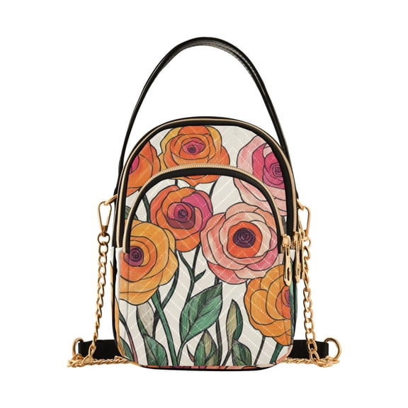 FORMRS Crossbody Bag for Women Quilted Travel Shoulder Cell Phone Purse with Chain Strap Handbag, Hand Drawn Floral