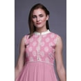 thumbnail image 5 of Bimba Light Pink Block Anarkali Dress Mandarin Collar Sleeveless Kurtis for Women Print Maxi Dress Small, 5 of 6