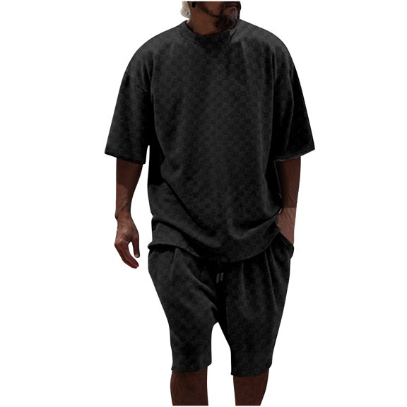 hopeusnice Men's Solid Color Lounge Sets Loose Loungewear 2Pcs Sweatsuit Comfyfit Activewear Elastic Waist Drawstring Shorts Pockets Casual Fall Lightweight Clothing For Male Black L