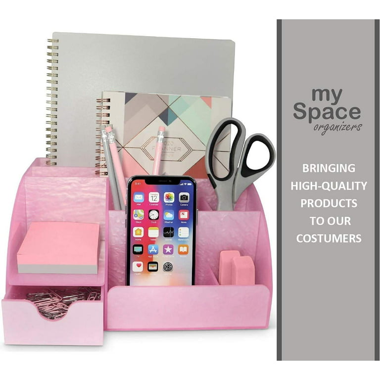 Rose Gold Desk Organizer for Women Cute Home Office Accessories & Supplies  Decor, Girly Desktop Stationary Essentials Organization Set, Mesh Caddy