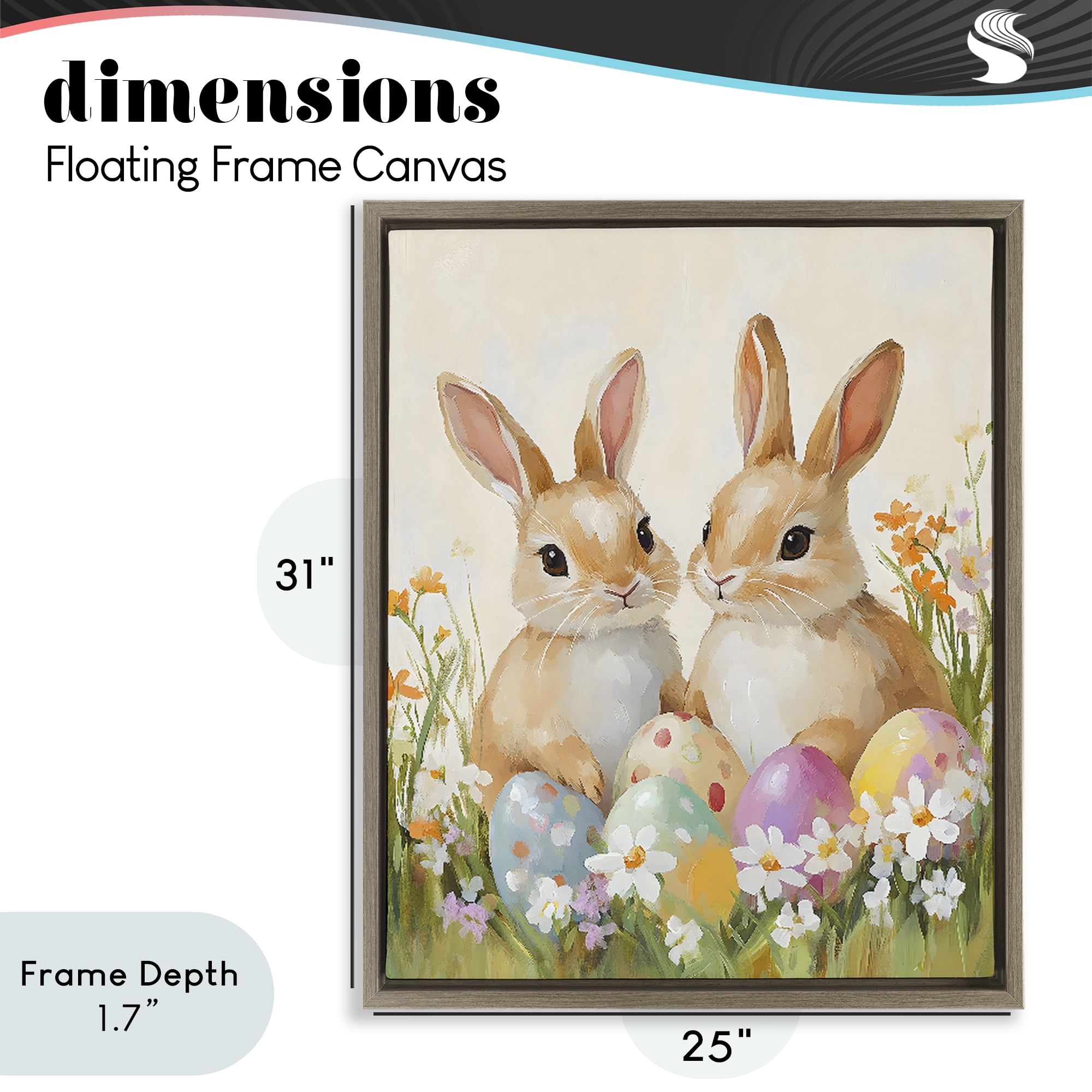 Stupell Industries Bunnies with Painted Easter Eggs Brown Framed Floater Canvas Wall Art, design by The Prints Vibe