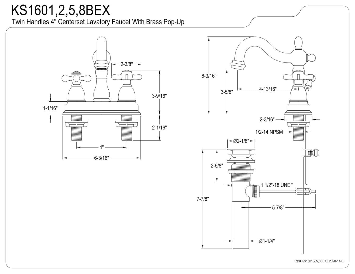 Kingston Brass KS1605BEX 4 in. Centerset Bathroom Faucet, Oil Rubbed Bronze