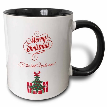 - 3dRose Merry Christmas to the best uncle ever - Two Tone Black Mug, 11-ounce