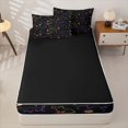 thumbnail image 4 of Homewish Neon Cat Animals Zipper Full Size Comforter Sets with Fitted Sheet and 2 Pillowcases,Moon Stars Zipper Bedding Set,Black Yellow,Black Reversible,4pcs, 4 of 8