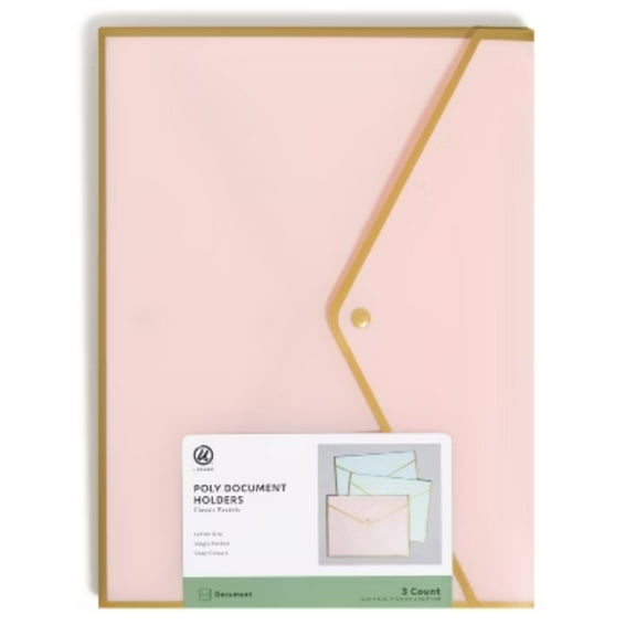 3ct Poly Document Holders with Snap Cover Pastels: Office Supplies File Organizer & Document Sorter