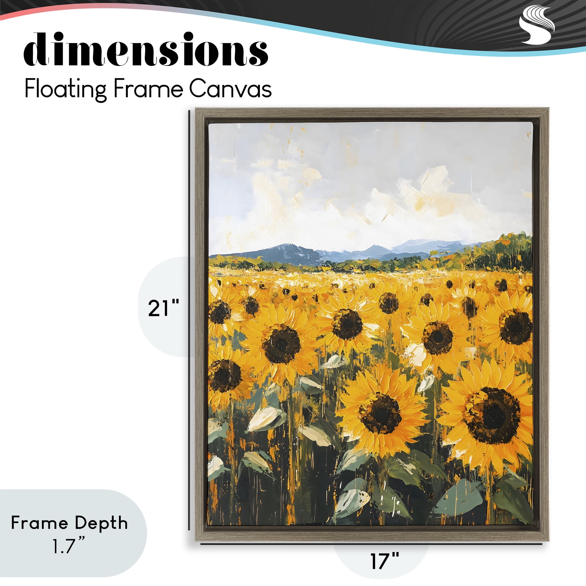 Stupell Industries Beautiful Sunflowers in Field Brown Framed Floater Canvas Wall Art, design by Creative Studio