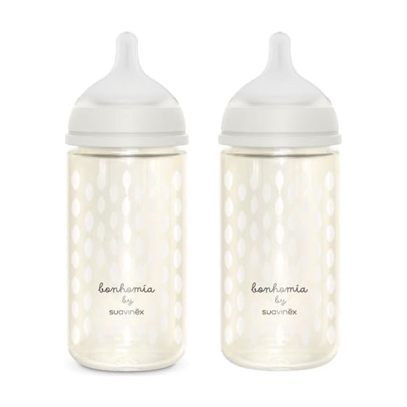 Biberón de vidrio Suavinex Bonhomia, pack de 2, 240 ml