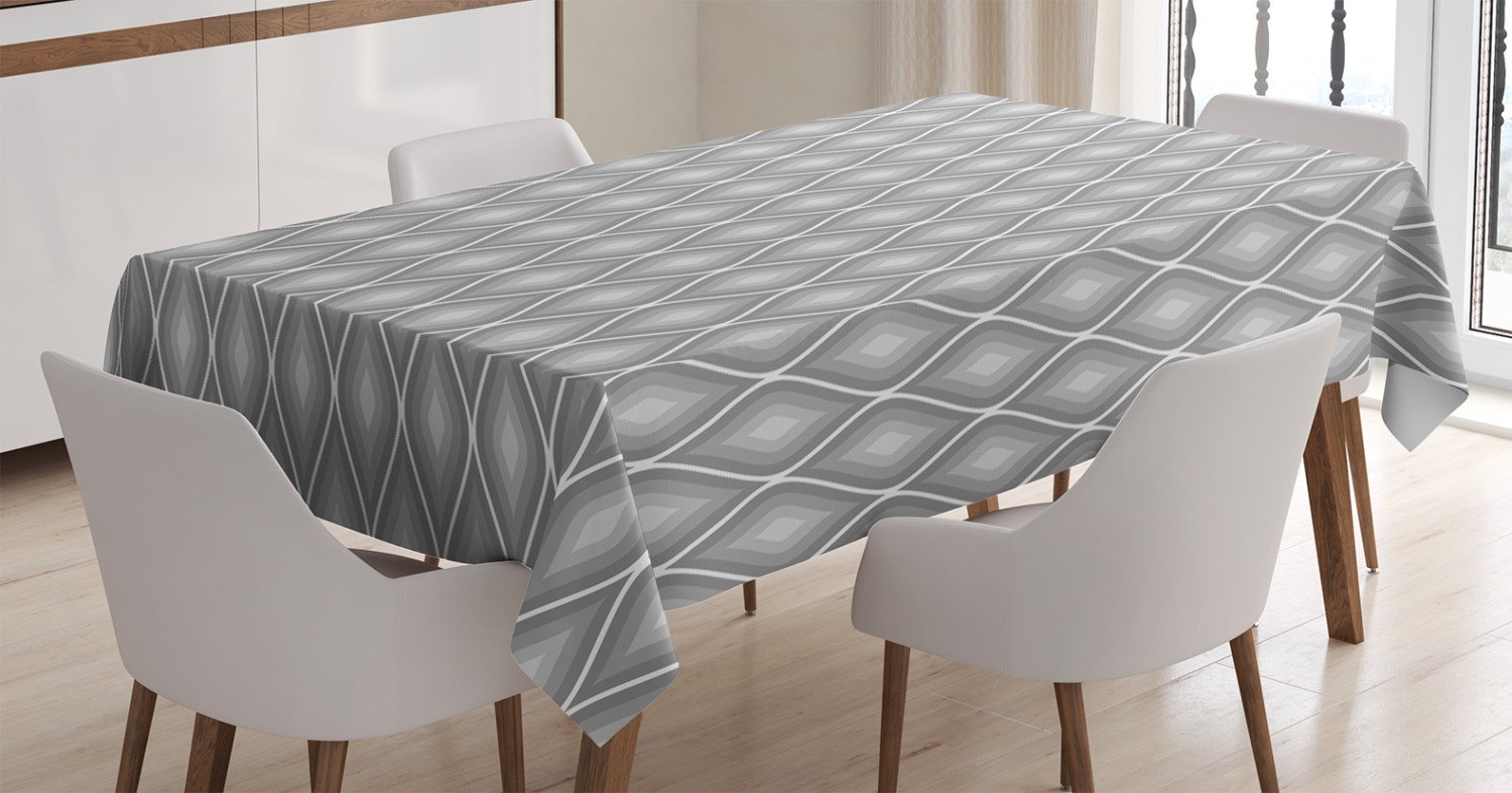 Grey Decor Tablecloth, Rhombus Forms in Victorian Stylized Authentic Dual Linked Bound Interior