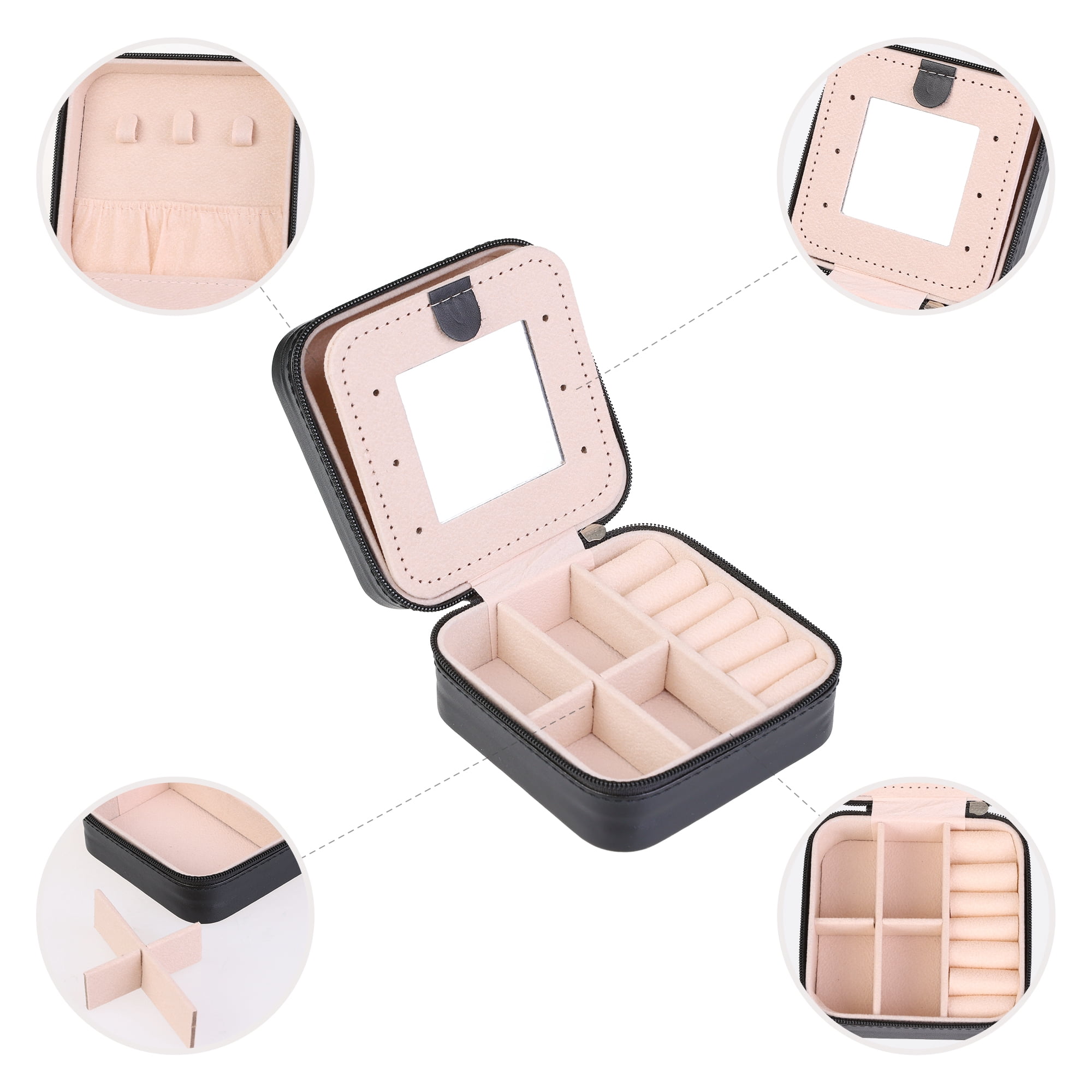 Unique Bargains Jewelry Box Small PU Leather Jewelry Organizer Case Storage Display Holder Black